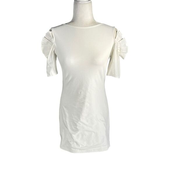 Anne Fontaine Small White Cold Shoulder Crew Neck Cotton Tunic Top - Picture 1 of 10